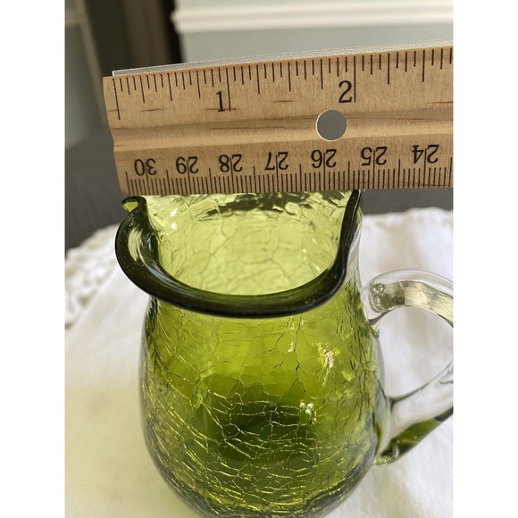 Vintage Green Crackled Glass Pitcher Creamer Applied Handle - Picture 8 of 9